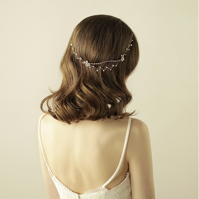 O812 zoetwaterparels van metaal met ketting, vintage strass-vlechthoofdband, bruidshaarband, damesbruiloftshaaraccessoires
