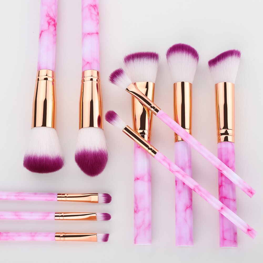 FLD10/15Pcs Marble Kabuki Makeup Brushes Set Cosmetic Eye Shadow Foundation Blush Blending Beauty Make Up Brush Tools Maquiagem: 10pcs rose