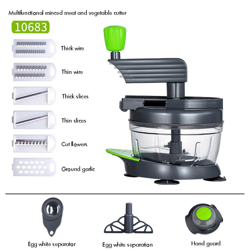 Hand Food Chopper, Vegetable Chopper Manual Food Processor, Easy To Clean Food Mincer Mixer Blender with Egg White Separator