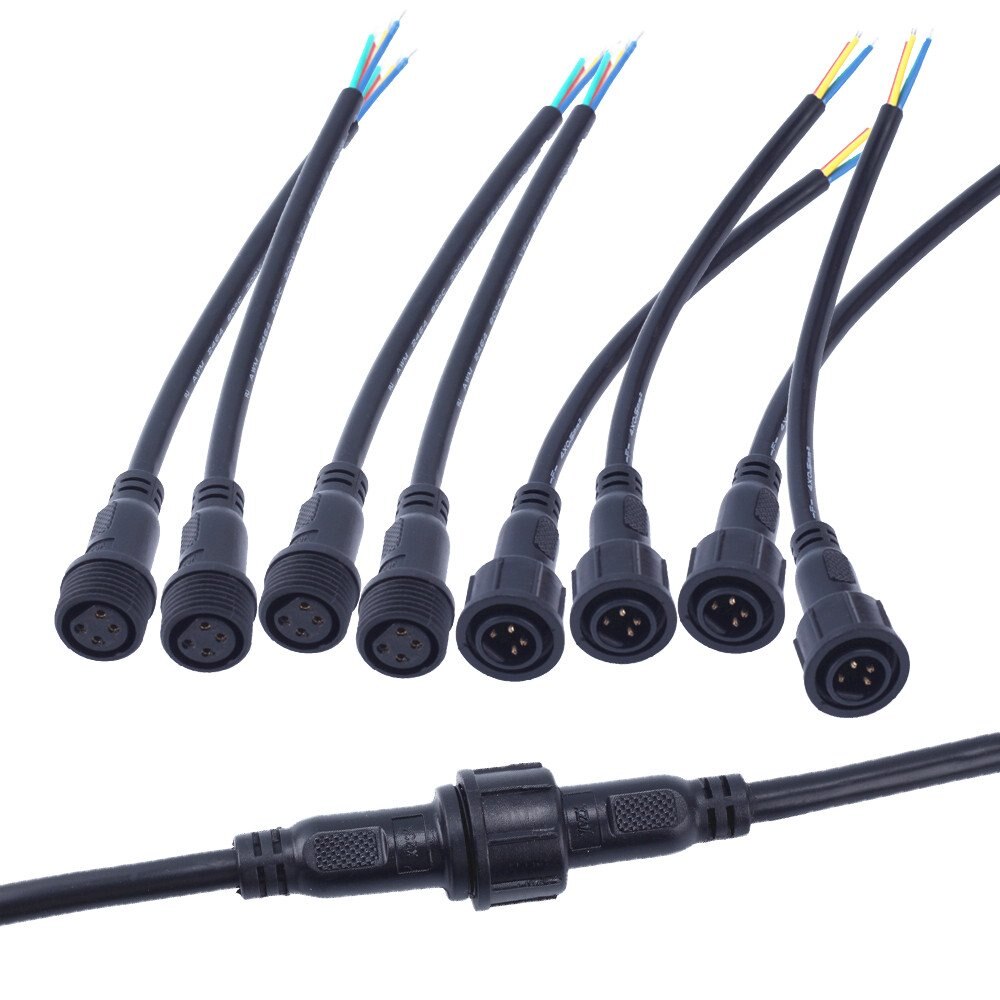 4Core 4pin Black Pigtail Plastics Waterproof IP65 LED Connector Male Female for 3528 5050 LED Strip Light, Applicable 20AWG 0.5m