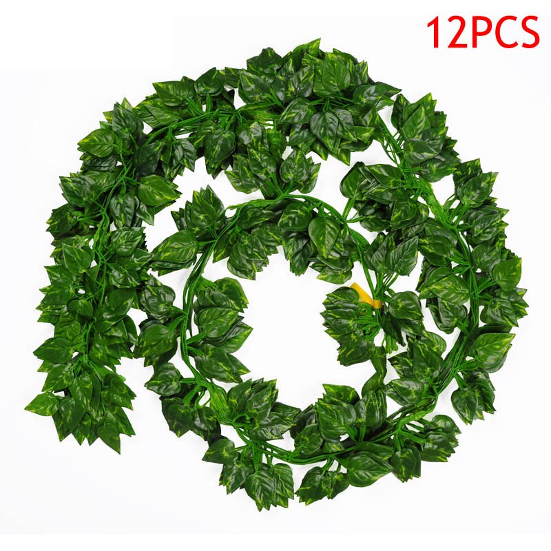 Enredadera colgante Artificial de , hojas de plantas, plástico Natural, decoración de boda, pared de jardín, 12 Uds., 2M: Scindapsus Aureus Le