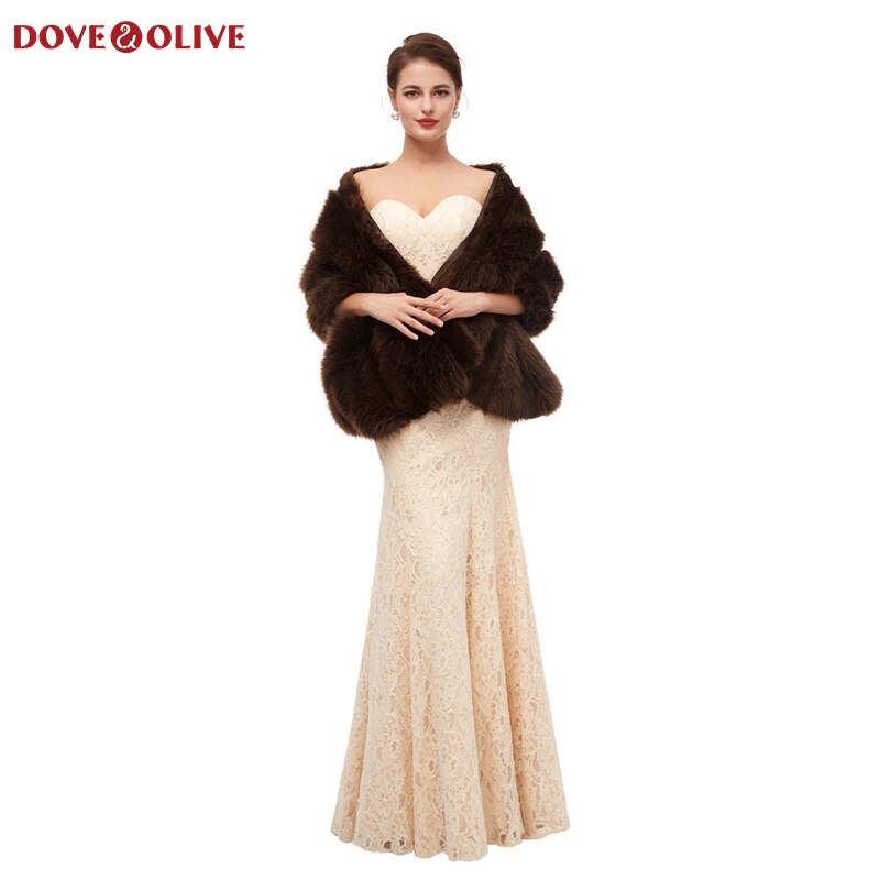 Auf Lagerbier Frauen Braun Pelz Schal Hochzeit wickeln Für Formale Kleid Cheongsam Verheiratet Oberbekleidung Braut Kap Herbst Winter Boleros