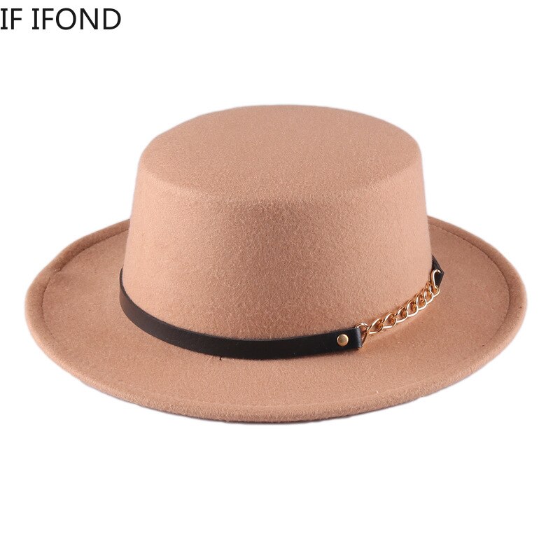 mitation Woolen Round Top Hat For Women's Wide Brim Fedora Hat Gambler Hat
