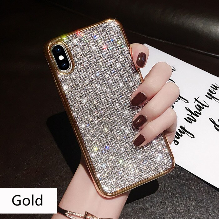 YOACHEY Diamond Glitter Case voor iphone X XS MAX XR 7 8 6 6s Plus Zachte TPU Siliconen Terug cover Bling Strass Meisje Telefoon Gevallen: for iphone 6 6S / Goud