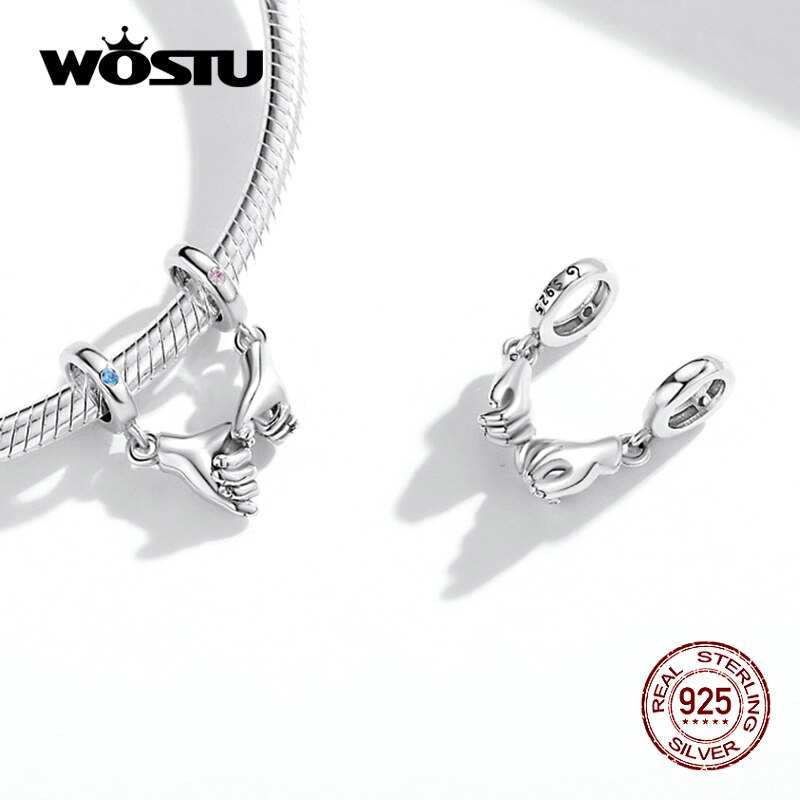 Wostu 100% 925 Sterling Zilver Pinky Swear Liefde Grijpende Vingers Paren Charm Fit Originele Armband Sieraden Valentijn Cadeau
