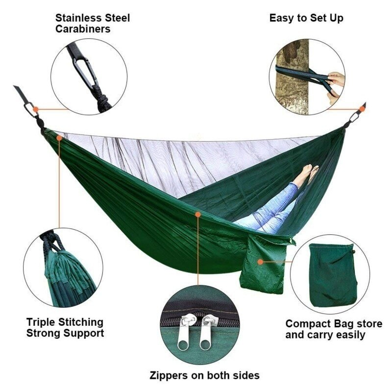 Hamac Anti-moustique à ouverture rapide automatique, 290x140cm, hamac simple Double avec moustiquaire, hamac de loisirs d&#39;extérieur