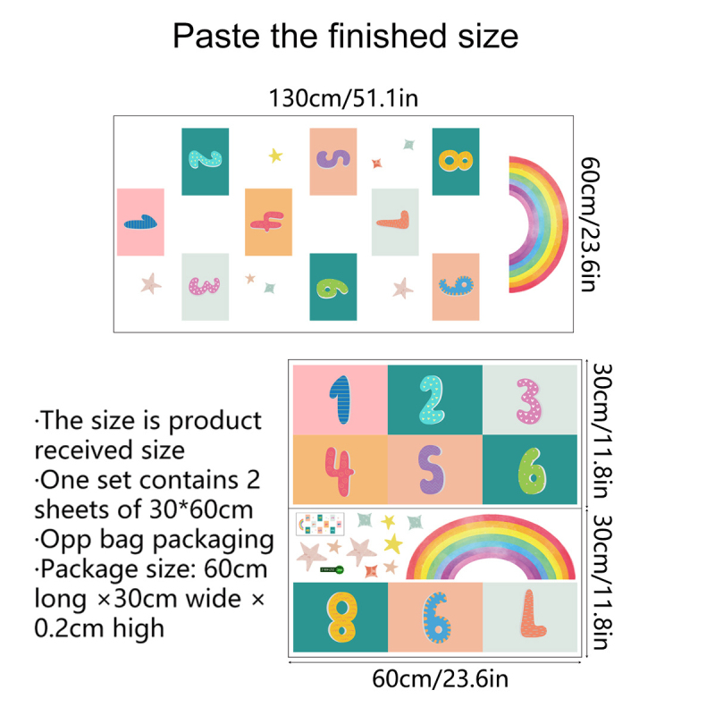Kid Decor Rainbow Numbers Grid Children Wall Stickers Ground Stickers Floor Sticker Kids Kindergarte Game Decoration Home: zsz1408