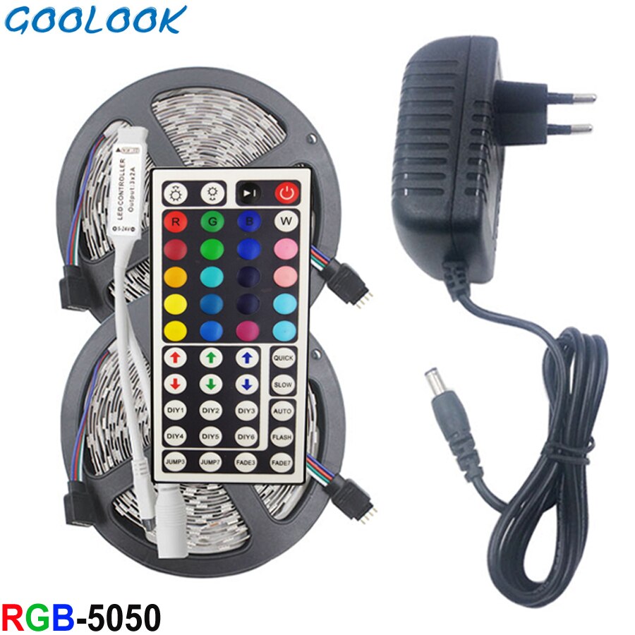 LED Light Strip RGB SMD 5050 2835 LED Tape 5 M Waterdichte LED Flexibele strip diode verlichting Lint controller DC 12 V Adapter set