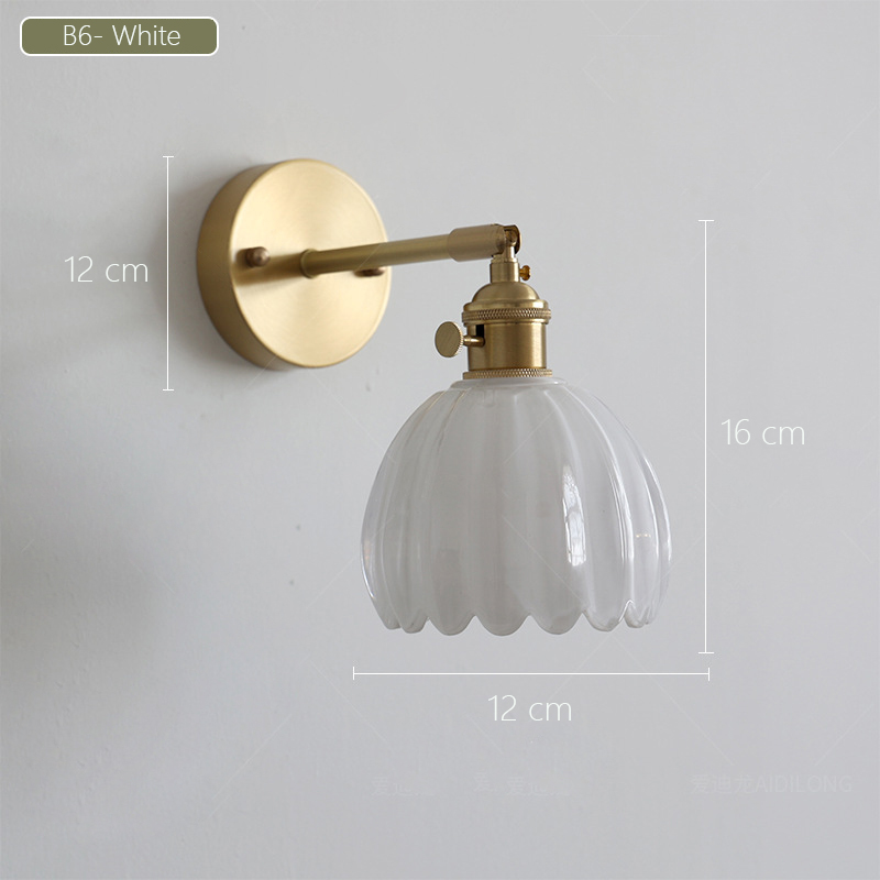 Japansk retro blomstervegglampe i glass moderne enkel nattbordslampe til soverom/studie ledet-speillampe nordisk vegglampe: Brun