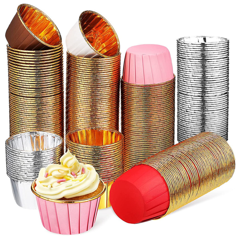 50 Stücke Folie Muffin Cupcake Liner Kuchen Wrapper Halter Backen Tasse Tablett Fall Kuchen Pappbecher Gebäck Werkzeuge für Hochzeit Geburtstag
