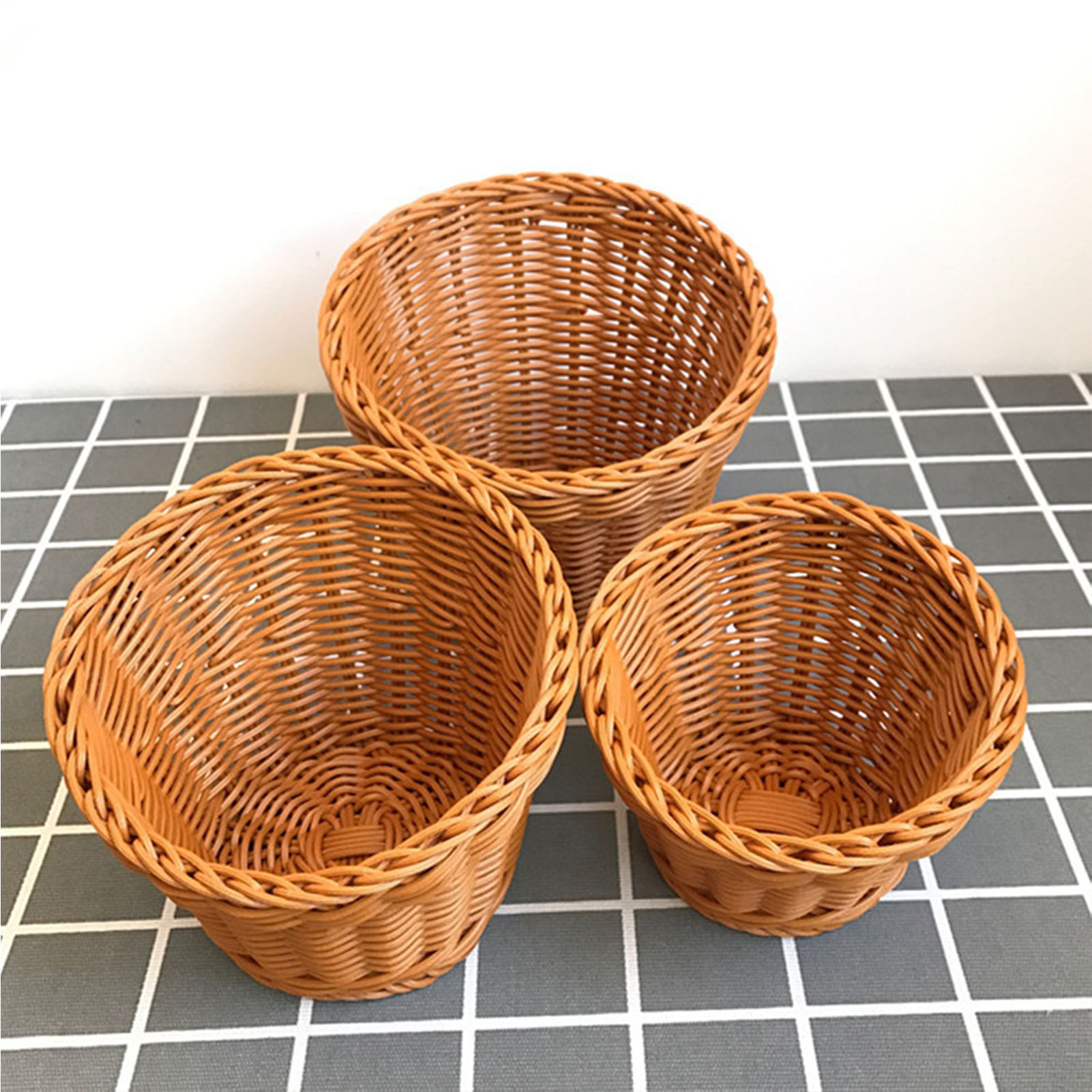 Handgemaakte Rieten Geweven Mand Brood Dienblad Simulatie Rotan Desktop Manden Voor Keuken Picknick Geweven Opbergmand