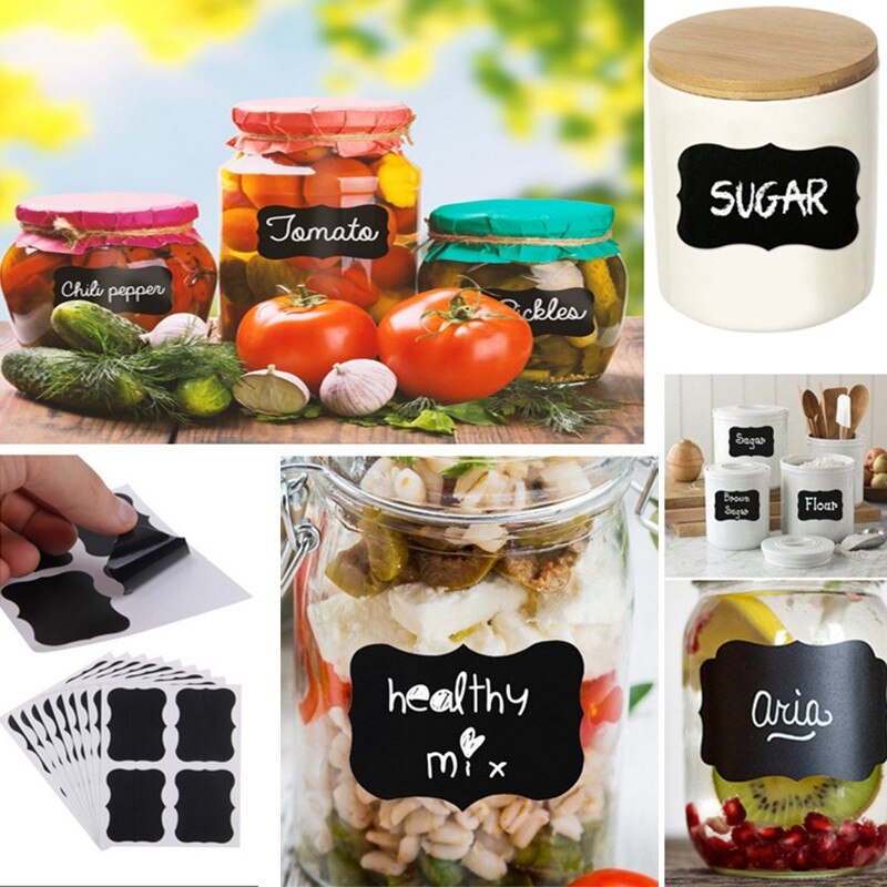 41Pcs/lot Blackboard Stickers Labels DIY White Liquid Chalk Kitchen Spice Jar Salt Pepper Organizer Labels Rewritable Pen Tool