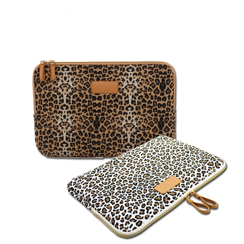 Leopard Canvas Fabric Sleeve Case Bag Notebook laptop sleeve 8/9/10/11/12/13/14/15 Inch for MacBook Air Pro Lenovo Dell HP