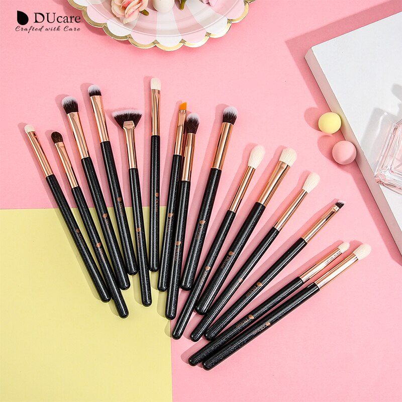 Ducare make-up børster sæt børste makeup børste 15 stk eyeliner øjenbryn shader øjenskygge blending børster naturligt-syntetisk hår