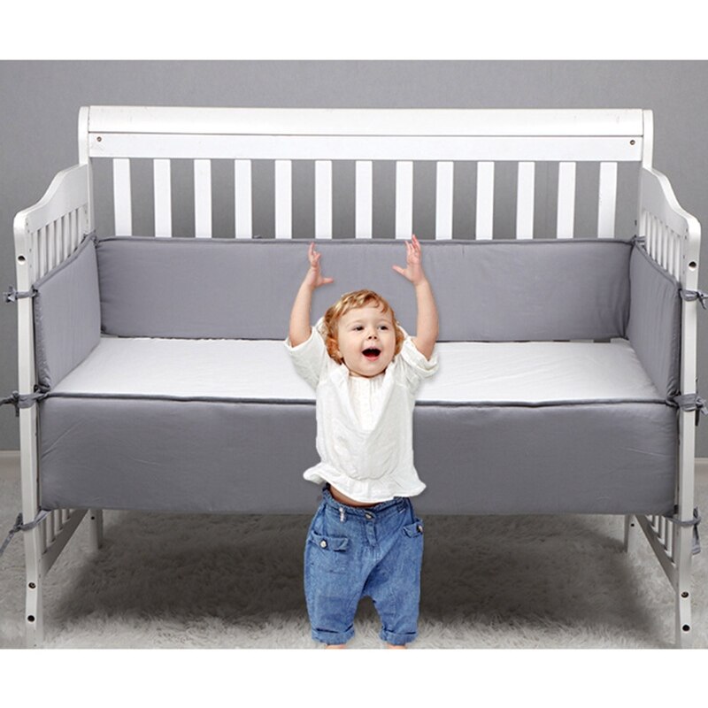 4 unids/set cama de bebé de algodón de Color sólido cuna bebé parachoques de la cuna Anti-colisión de la Anti-caída barrera de cama de los niños