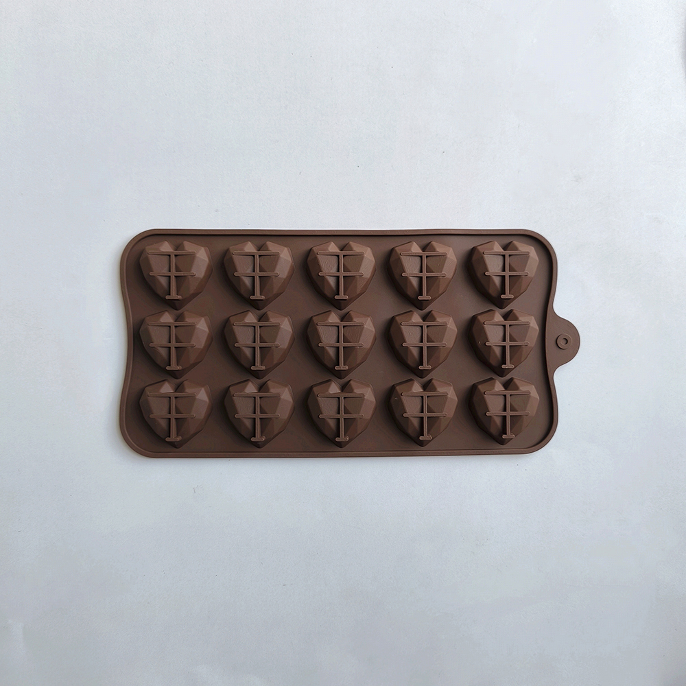 Moule à chocolat en Silicone en forme de cœur, diamant à 15 cavités, fait à la main, pour biscuits, bonbons, gelée, laque, cire, particules, 1 pièce: Chocolat