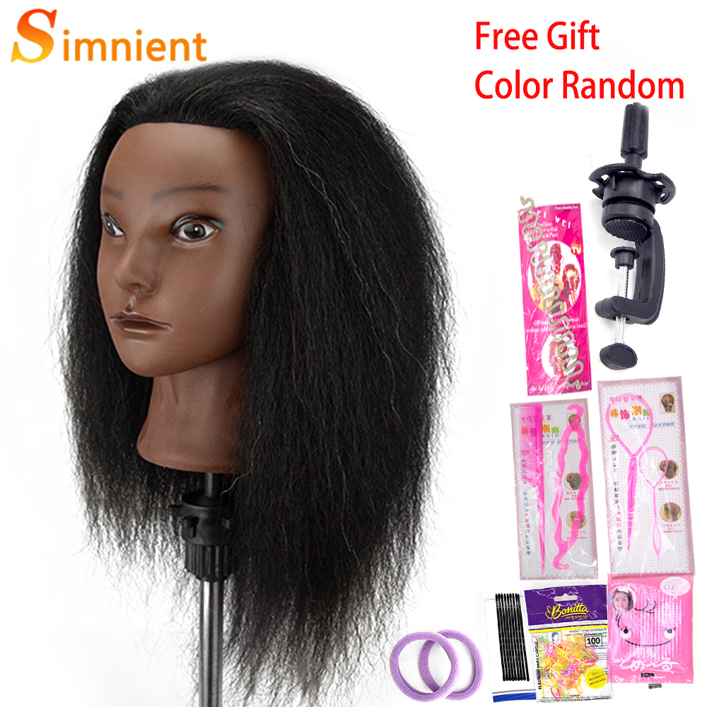 Cabezas de Maniquí Afro para trenzar muñecas de pelo Maniquí, modelo de peluquería de entrenamiento humano Real, Kit de peluquería Natural para mujeres, pelucas