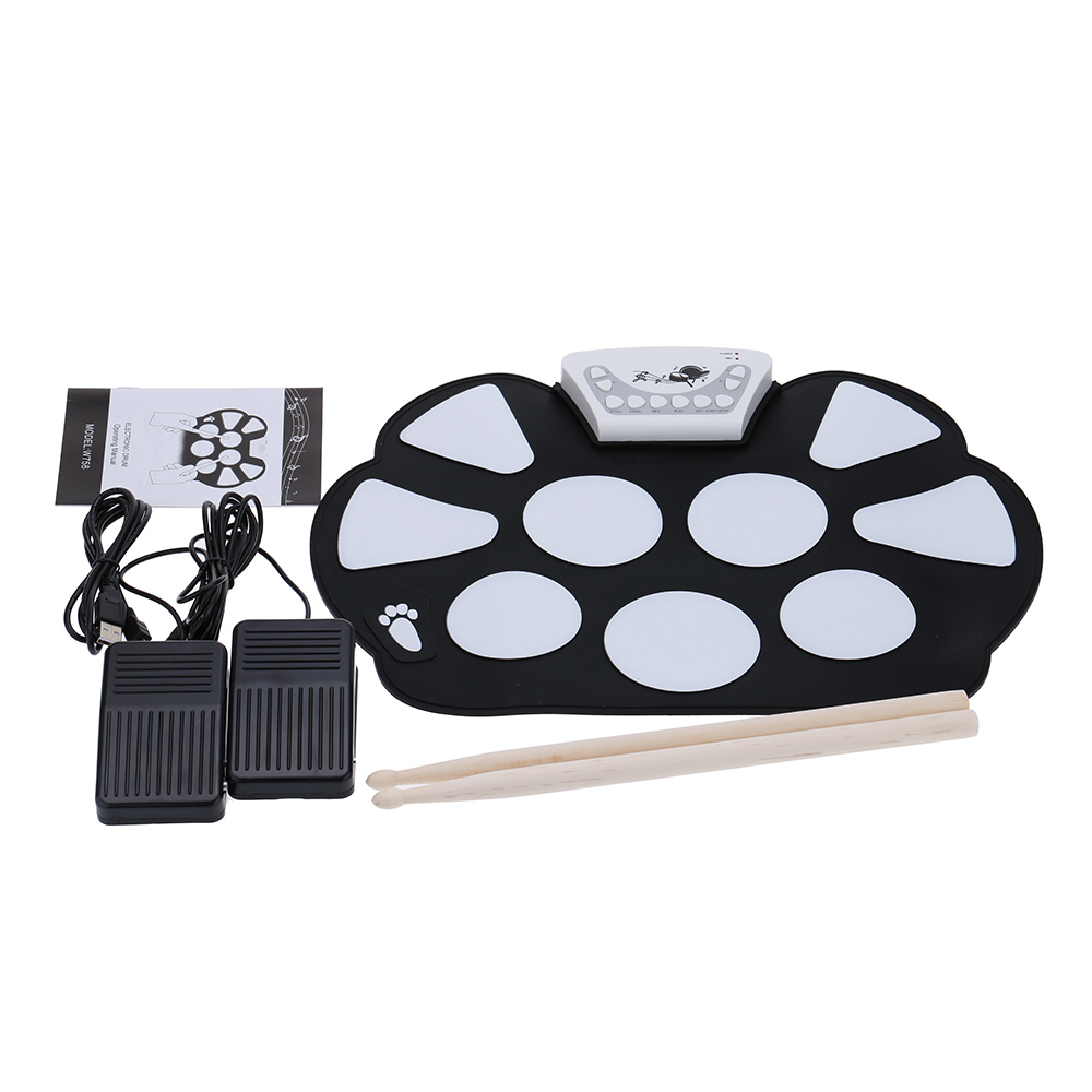 Bærbar størrelse elektronisk trommesæt 9 silikone tromme pads folde trommesæt usb/batteri drevet med trommestikker fodpedal percussion: Stil 4