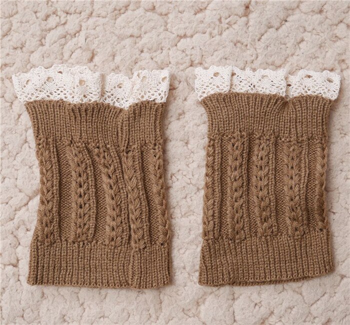 Calcetines de punto para botas, calentadores de piernas cortas para mujer, calcetines tejidos de encaje, accesorios para botas de: khaki