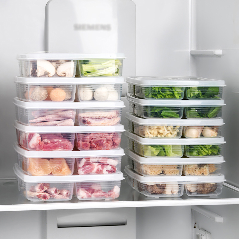 4 grids Clear Refrigerator Storage Box Stackable Sealed Food Container for Vegetable Fruit Kitchen Fridge Freezer Organizer