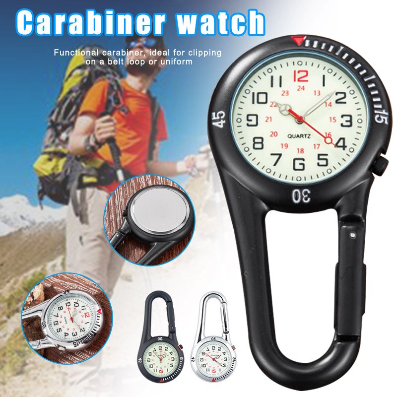 Clip on Carabiner FOB Watch Clock for Hiking Mountaineering Outdoor Backpack
