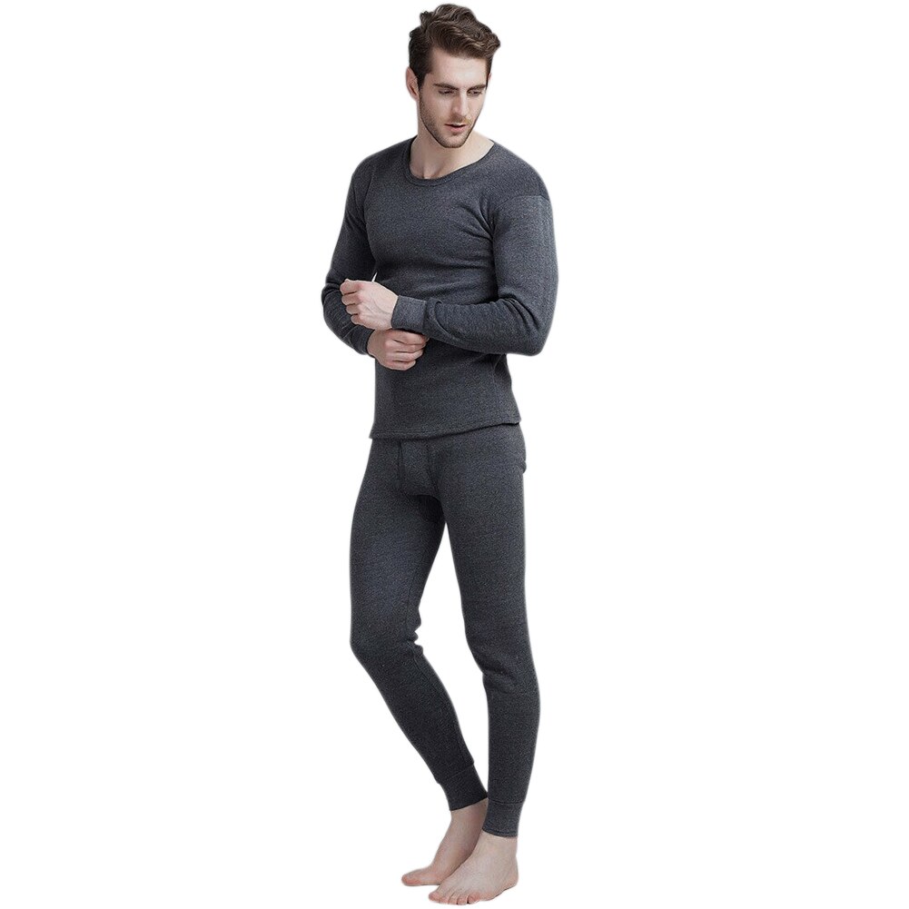 Conjunto de ropa interior de pantalón parte inferior larga parte superior cálida forrada de lana de invierno para hombre H9: Dark Gray / XXL
