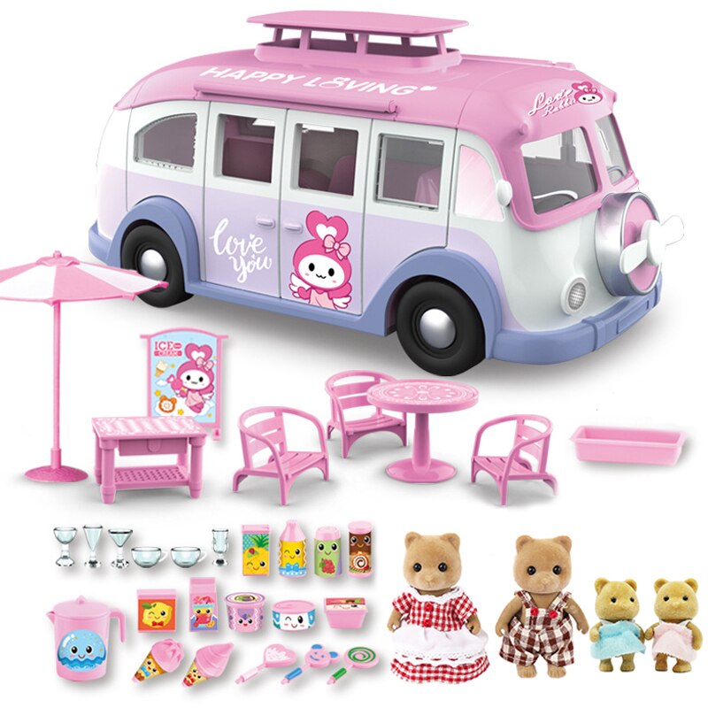Per bambini di Simulazione Giocattolo Gioco di Casa di Famiglia del Coniglio Crema di Ghiaccio di Campeggio Per Bambini Auto RV Gioco di Casa Picnic Auto Di Compleanno regalo: 8801-1-G07