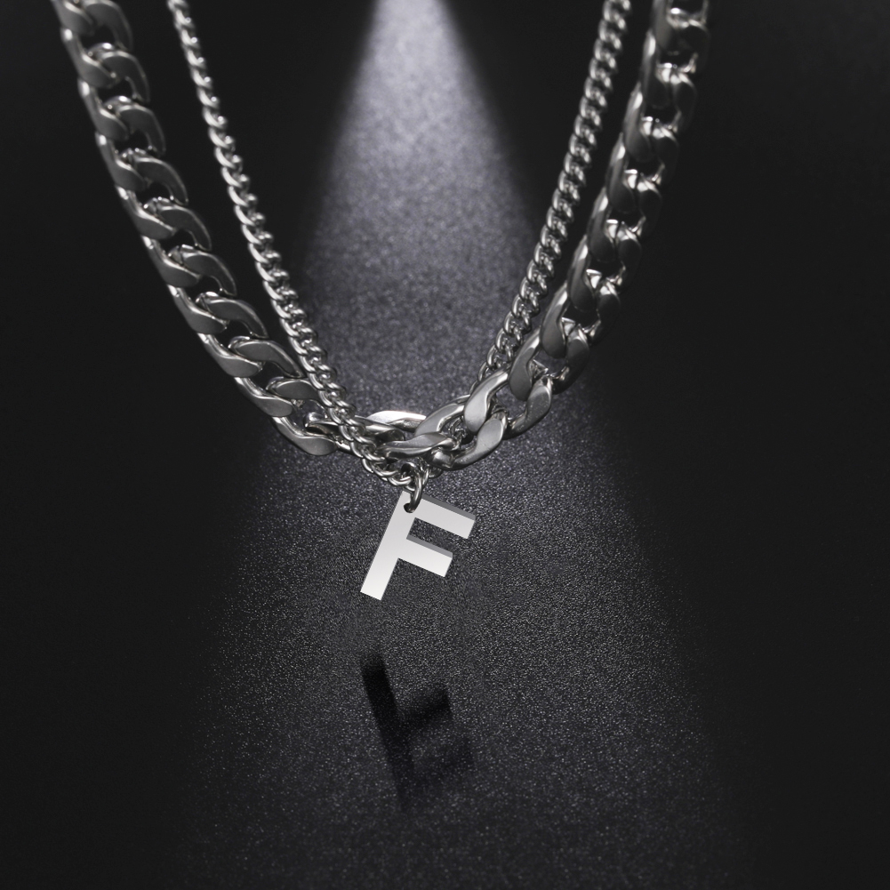 Roestvrij stalen dubbellaagse kettingen voor mannen vrouwen Eenvoudige 26-letter hanger ketting Mode damessieraden voor feestcadeau: Kobalt Violet