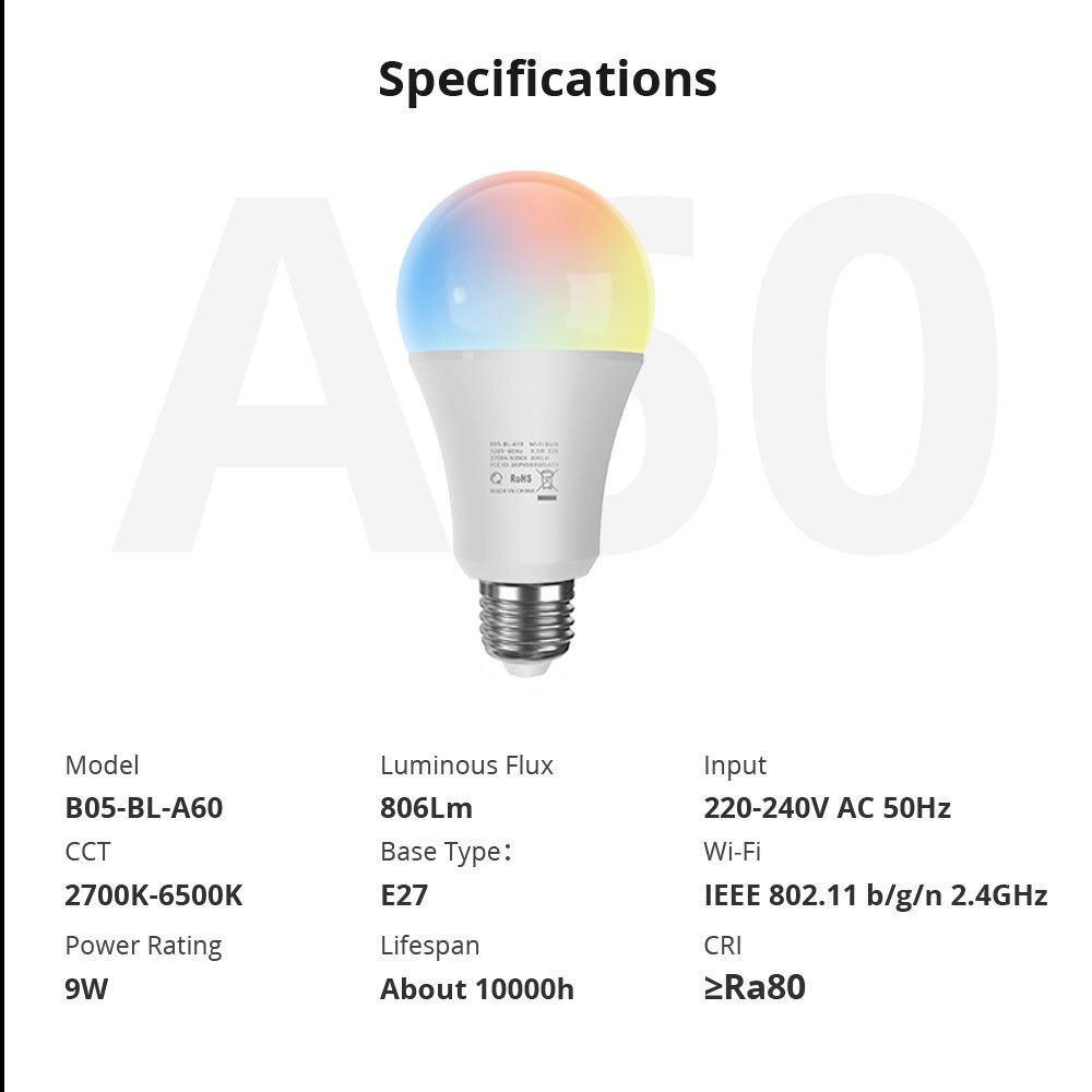 9W Wifi Smart Led Lamp 220-240V E27 Dimbare Rgb Lamp Afstandsbediening Ewelink App Voor google Home Assistent Alexa