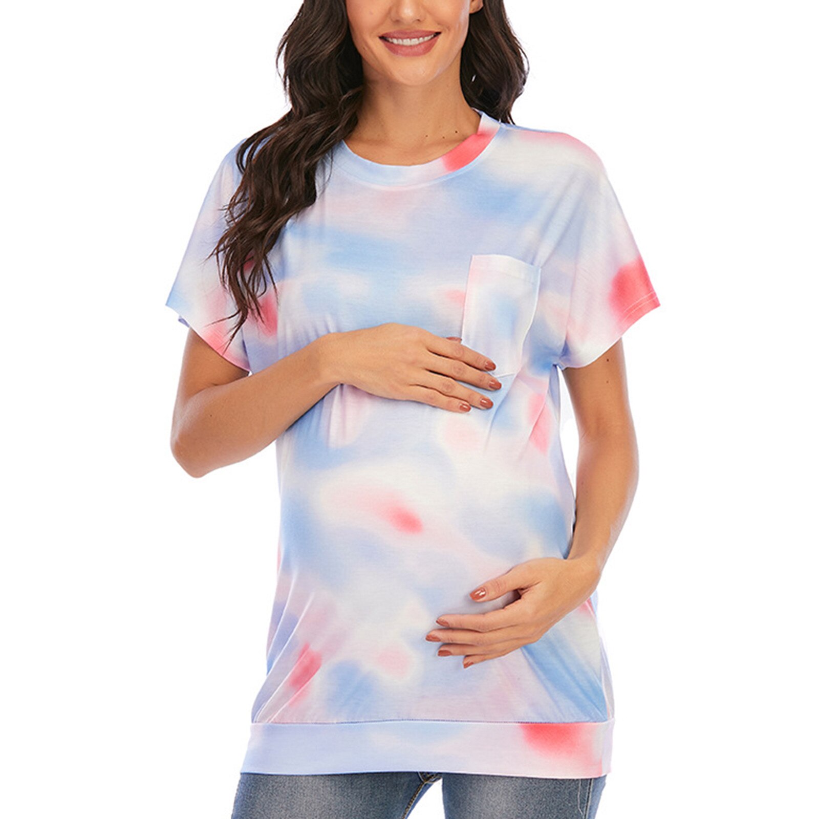 MISS POPULAR Womens Maternity Hoodie Ruched Side Long Sleeve Front Pocket Cozy Pregnancy Layering Sweatshirt - View #2