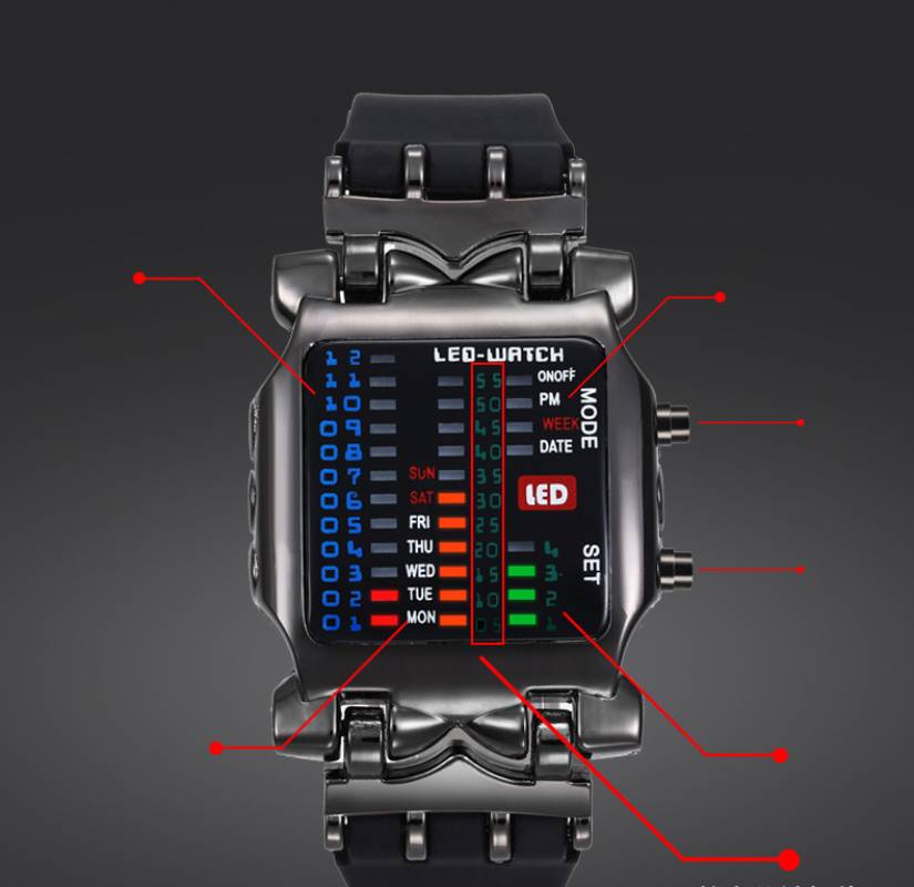 Montre binaire en plastique pour hommes et femmes, cadran carré, décontracté, Sport, numérique, LED,