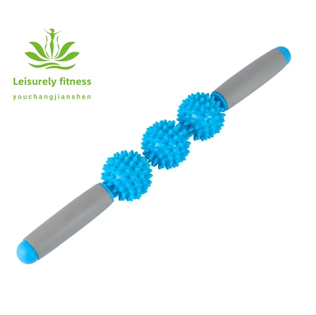 Yoga Fitness Massage Stick Wheel Roller Muscle Relaxation Handheld Ball Lupu Tai Kwu Five Ball Three Wheel Roller Stick: Red
