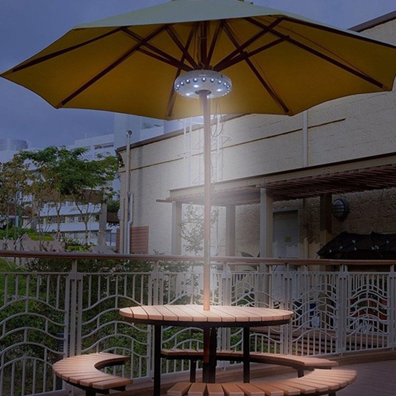 Portable Umbrella Pole Lamp Garden 28LED Durable Patio Yard Umbrella Pole Light Lantern Emergency Lights Silver