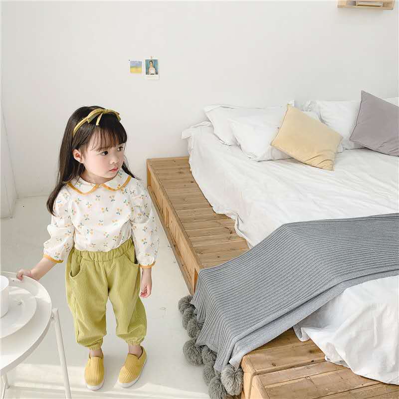 children's autumn products, girls Korean version of autumn clothes lapel floral small fresh shirt shirt