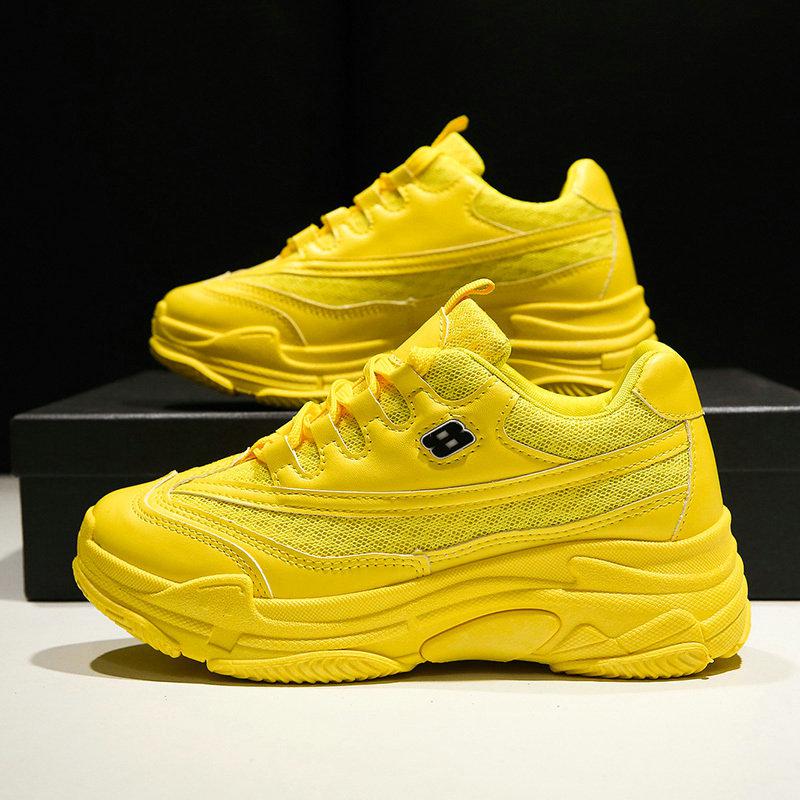 Automne couleur bonbon plate-forme femmes baskets jaune vert Orange  chaussures décontractées femmes semelle épaisse Tennis chaussures grosses  Basket