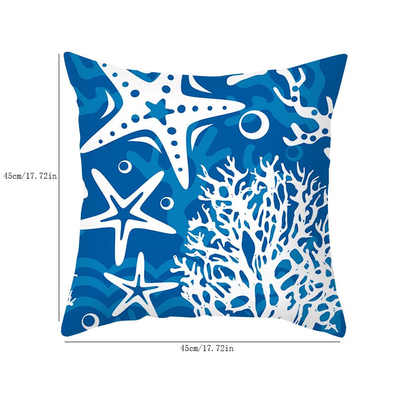 45*45Cm Baby Slaapkamer Blauwe Oceaan Zeester Dolfijn Kwallen Geometrische Kussensloop Zeebodem Creature Sofa Kussen Kussensloop