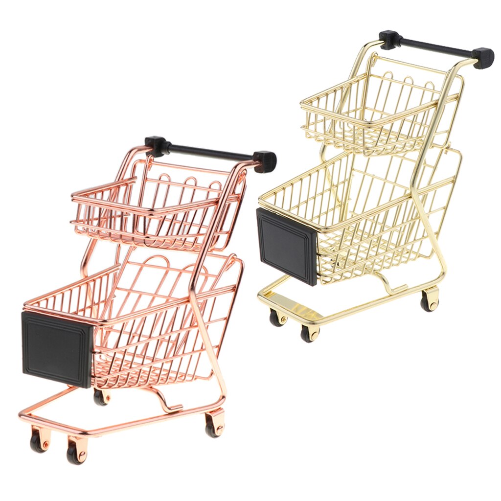 Mini Shopping Cart with Sturdy Metal Frame Pen/Cards Holder Desk Storage Toy