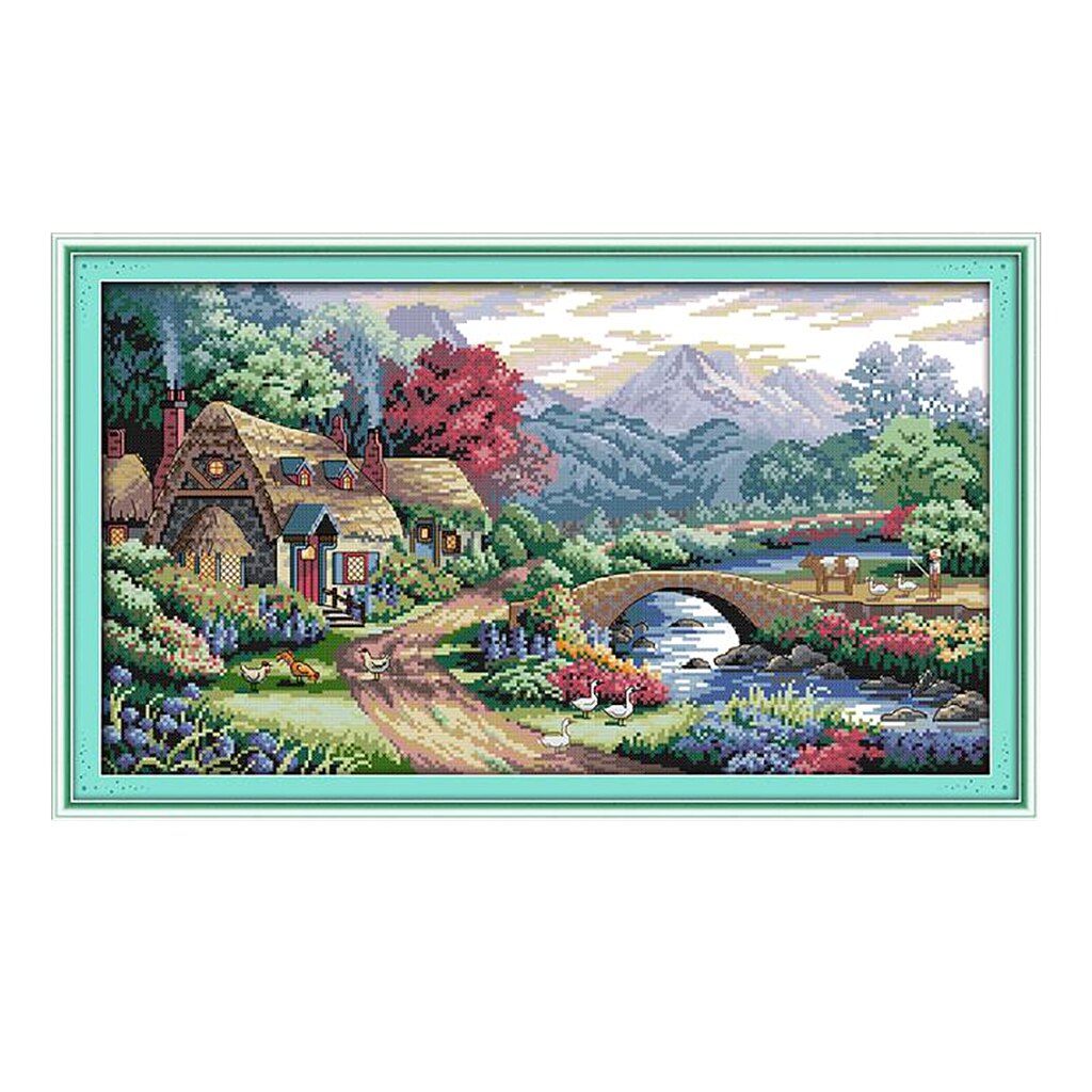 DIY Stamped Cross Stitch Kit Pre-printed Farm Scene Pattern Christmas 14CT 54x33cm
