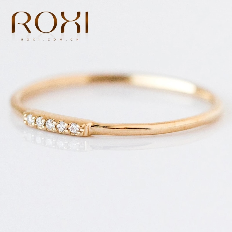 ROXI Simple piedra de circonio individual Anillos para las mujeres joyería de la boda Anillos de plata de ley 925 Bague anillo bisutería mujer joyas