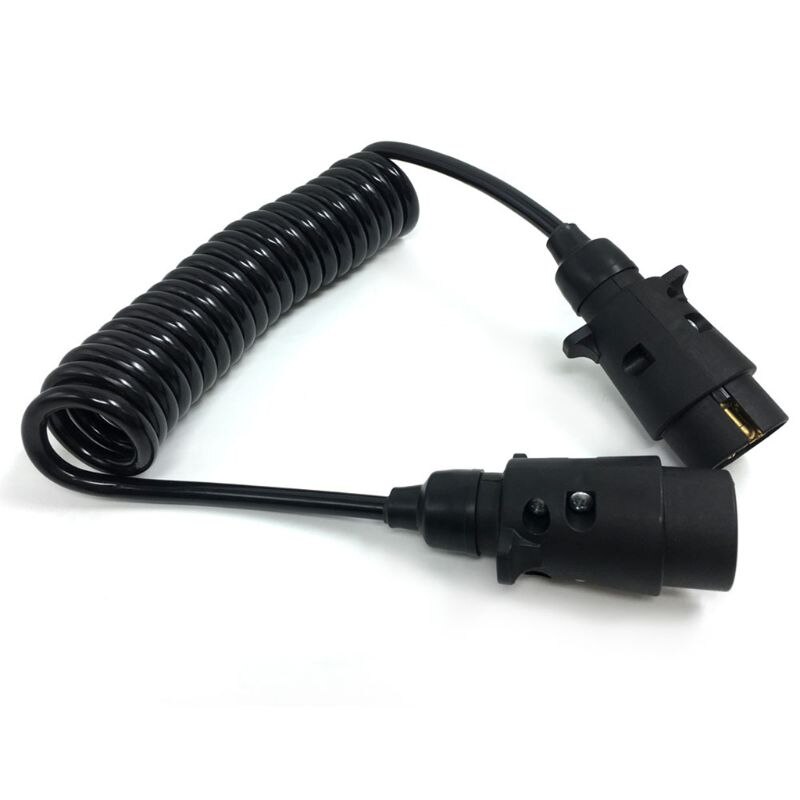 7 Pin Plastic Trailer Plug X2 w/curly extension Cable 1.5M Male to Male 12V Trailer Lighting Board Caravan 270E