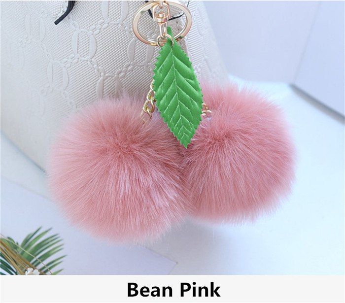 Leuke Pluizige Faux Konijnenbont Bal Pompom Sleutelhanger Cherry Gold Sleutelhanger Pom Pom Sleutelhanger Bag Charms Wedding trinket: Bean Pink