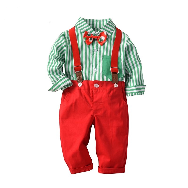 Wasailong Kids Baby Boys Christmas Clothing Set Long Sleeve Shirt+Suspender Pants 2Pcs/Set Outfits Suit for Toddler Boys 12M-4T