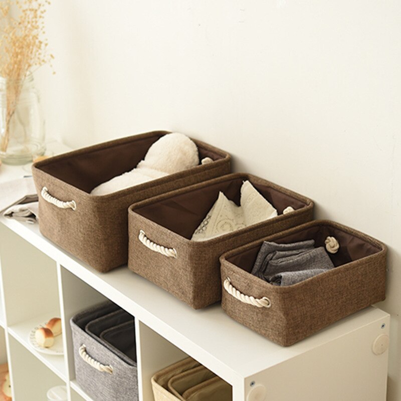 S/M/L Opslag Mand Linnen Home Storage Mand Katoen Touw Handvat Opbergdoos Stof Mand Thuis kantoor Kast Rack