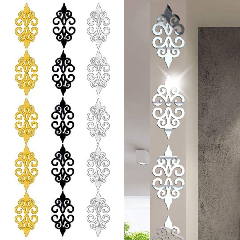 10 Stuks 3D Acryl Spiegel Muurstickers Waterdichte Taille Plint Line Muursticker Diy Home Decoratie Muur Sticker