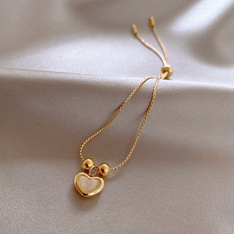 Korean Opal Love Pendant Bracelet for Woman Simple and Exquisite Gold Chain Cuff Bracelet Party Jewelry Anniversary