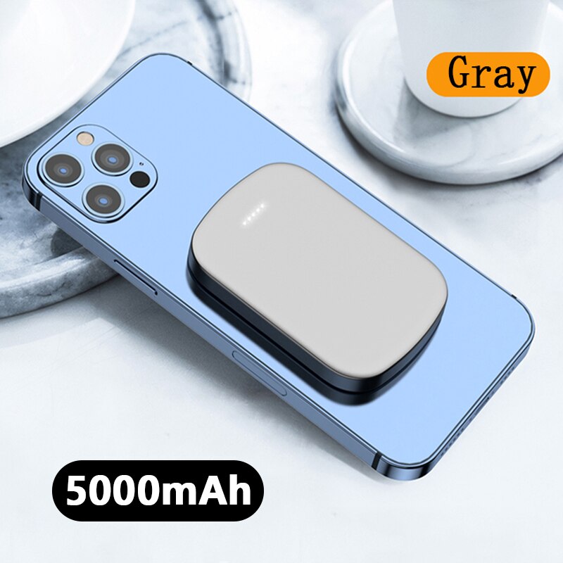 For 10000mAh magsafe power bank External auxiliary battery For iphone 12 Magsafing powerbank Magnetic Wireless charger: 5000mAh Gray