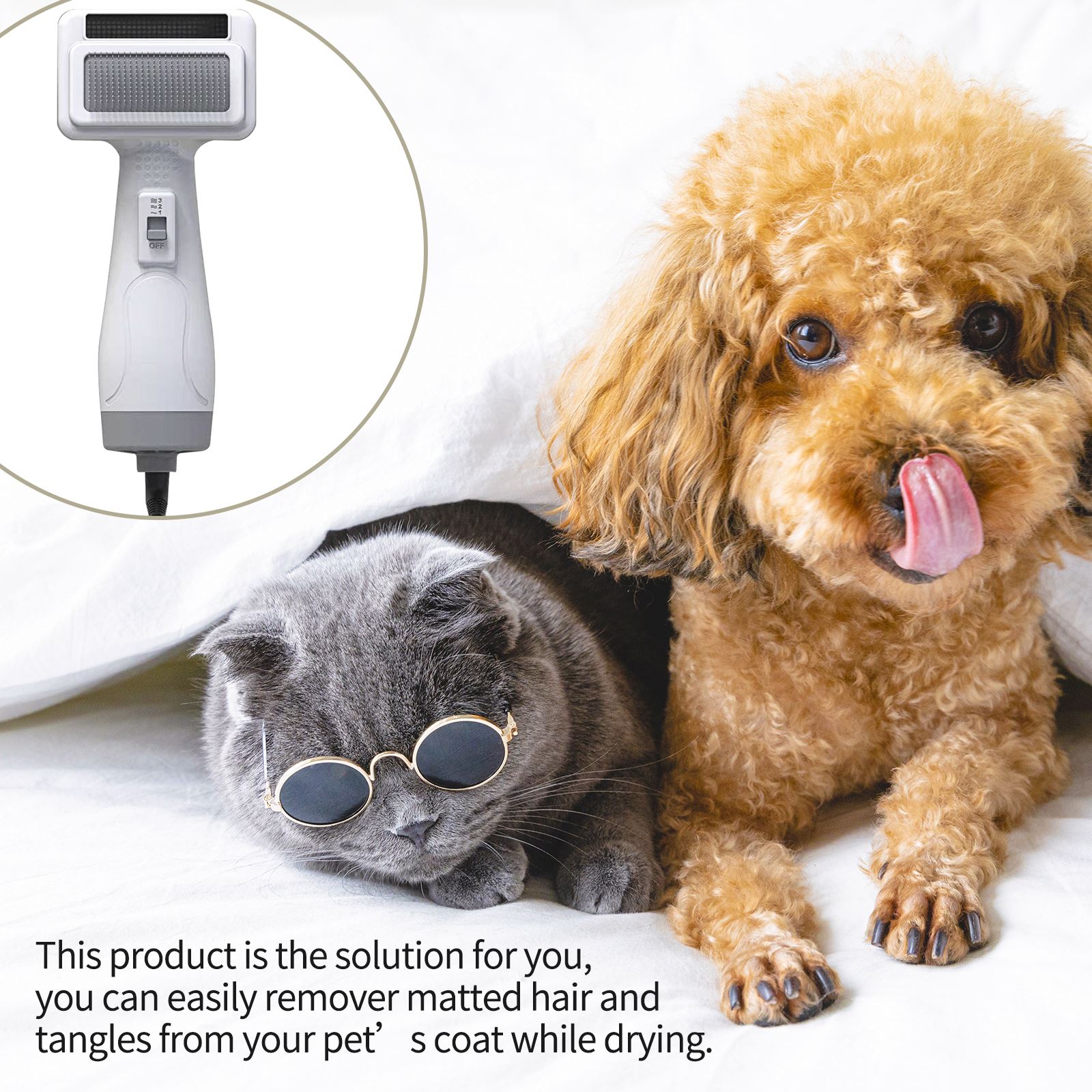 2-In-1 Portable Dog Dryer Dog Hair Dryer And Comb Brush Pet Grooming Cat Hair Comb Dog Fur Blower Low Noise