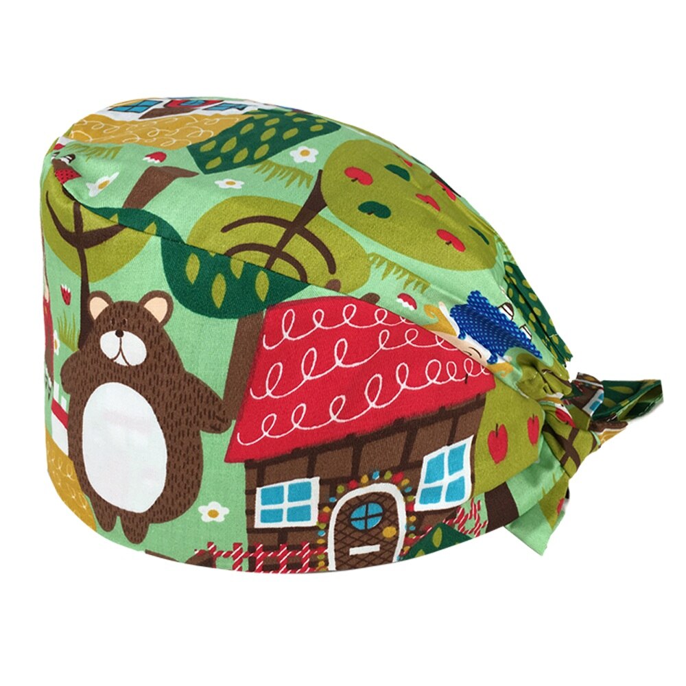 Cartoon dierenpatroon unisex matte petten laboratorium dierenwinkel werk verpleegkundige petten dokter en verpleegster katoenen chirurgische petten: 12076