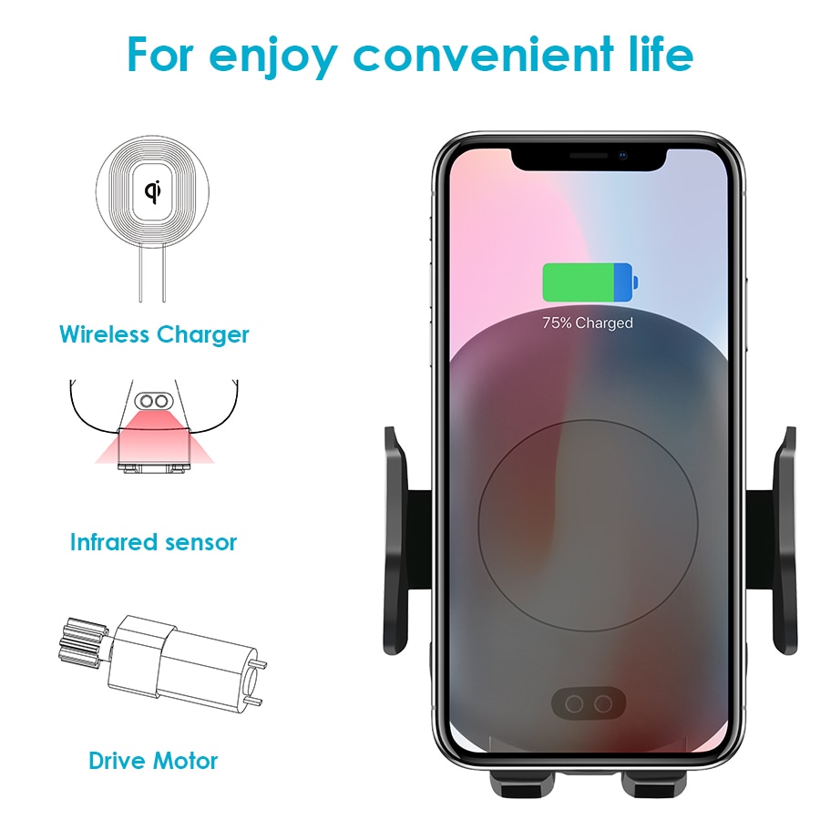 Snelle Auto Draadloze Oplader Automatische Auto Air Vent Oplader voor iPhone X XS 8 7 Samsung S9 S8 Plus met sensor Infrarood inductie