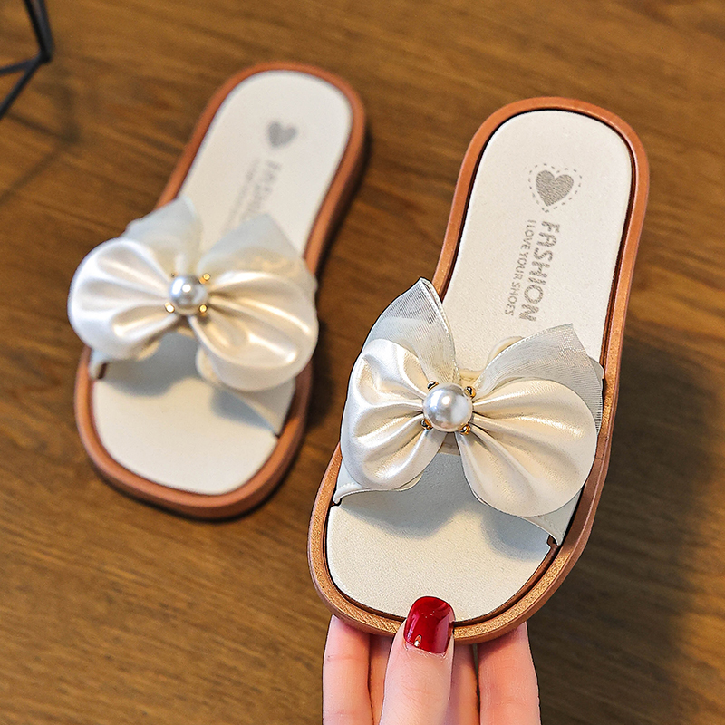 mesh pearl butterfly casual spring and summer slippers for girls, indoor and outdoor beach exposed toe comfortable sandals